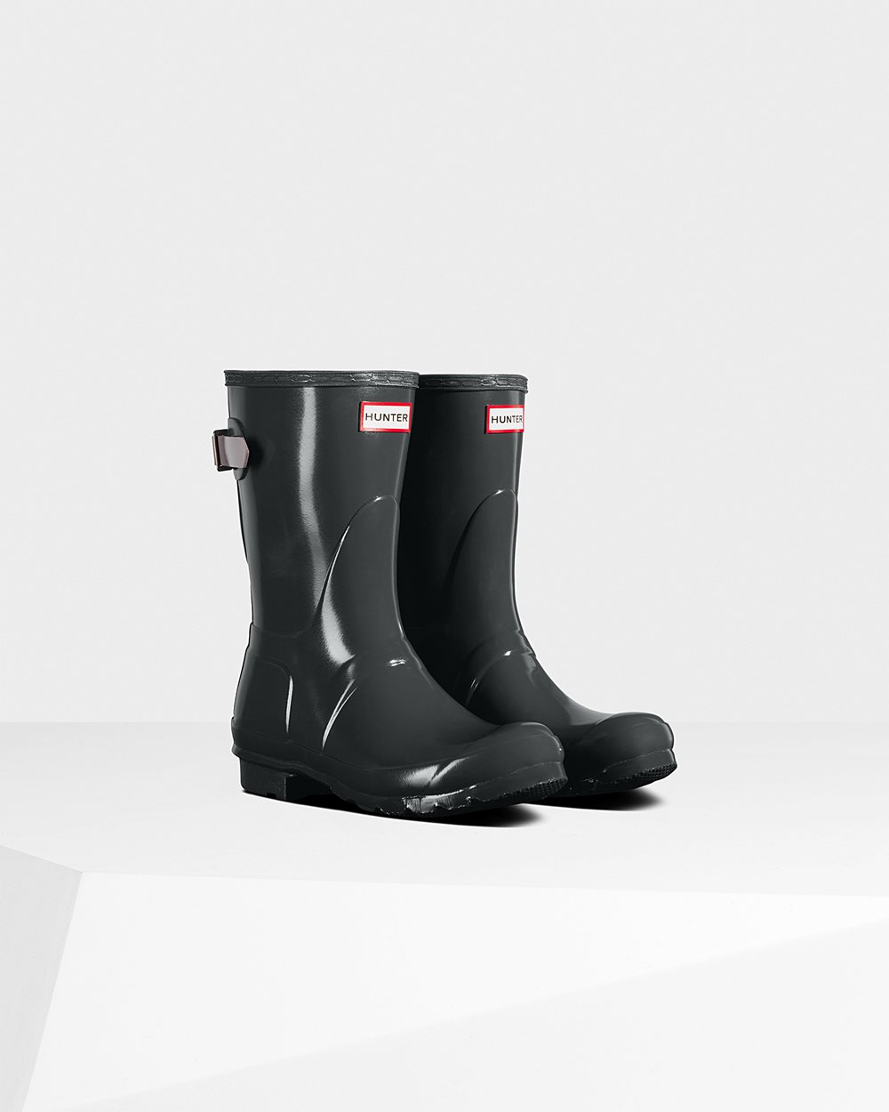 Botas de Lluvia Cortas Hunter Mujer - Original Back Adjustable Gloss - Verdes Oscuro/Morados - JVEGY